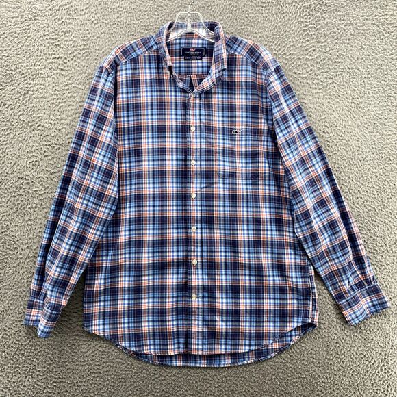 Vineyard Vines Shirt Men's Medium Blue Plaid Slim Fit Tucker Whale Button Preppy - Picture 2 of 11